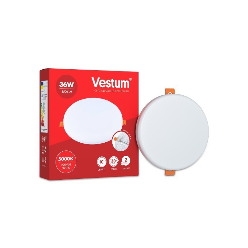 

Круглый светодиодный врезной светильник Vestum 36W 5000K 1-VS-5509