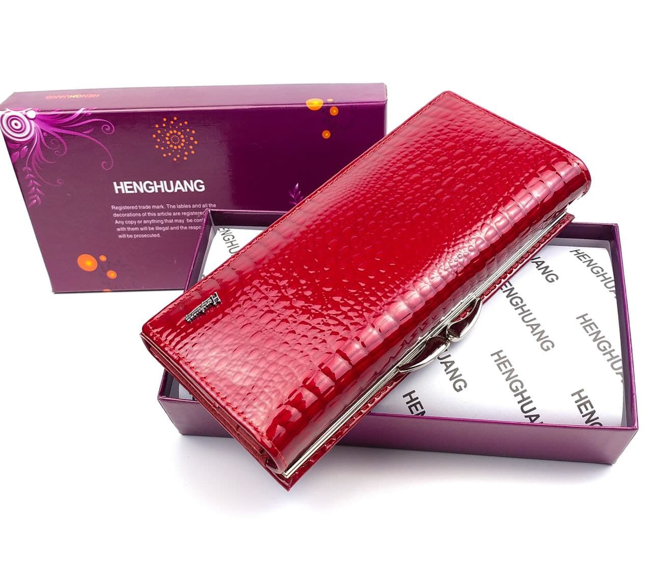 

Женский кожаный лаковый кошелек на магните HENGHUANG HH-AE1518-1-RED красный
