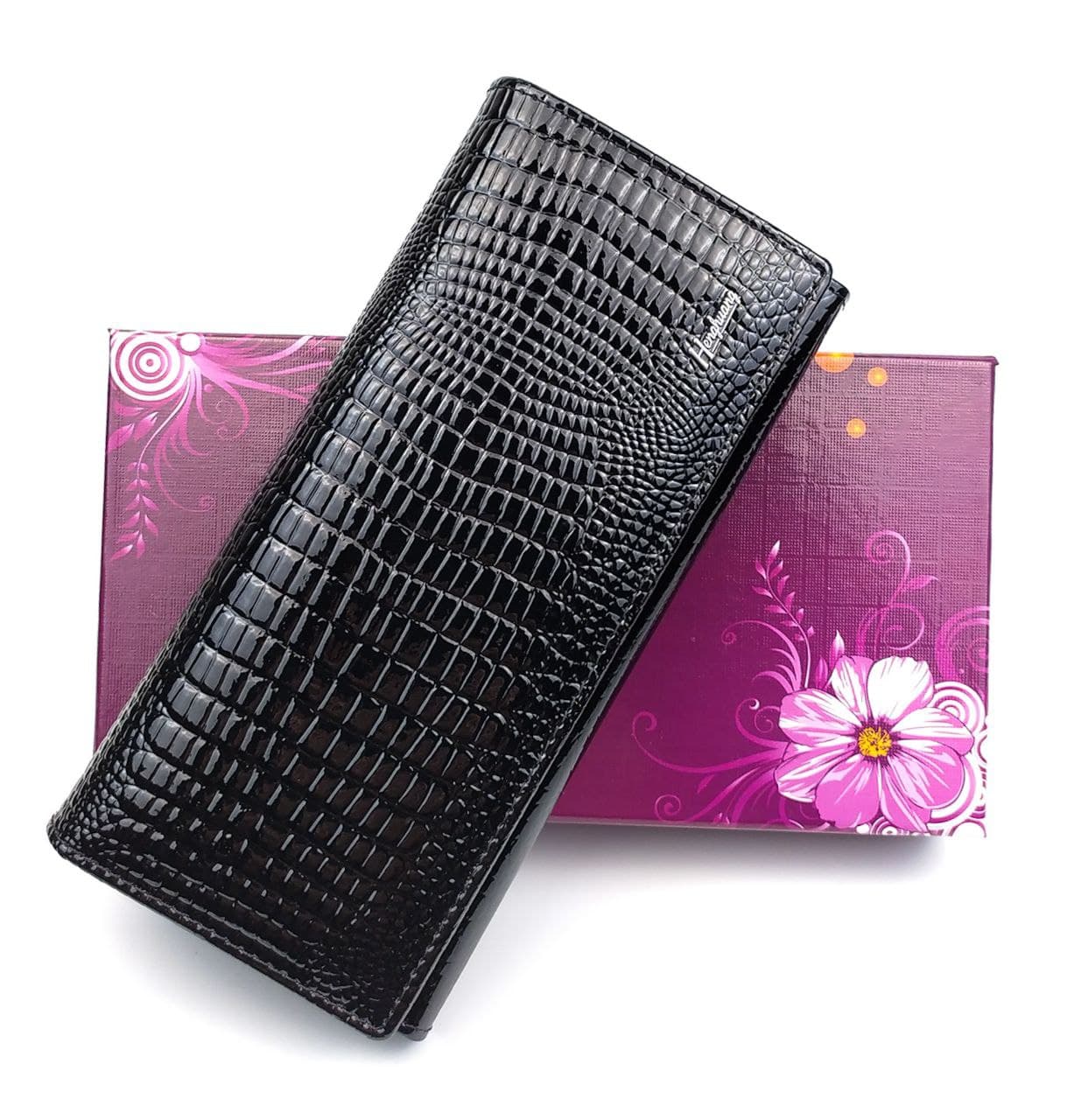 

Женский кожаный лаковый кошелек на кнопке HENGHUANG HH-AE150-BLACK черный