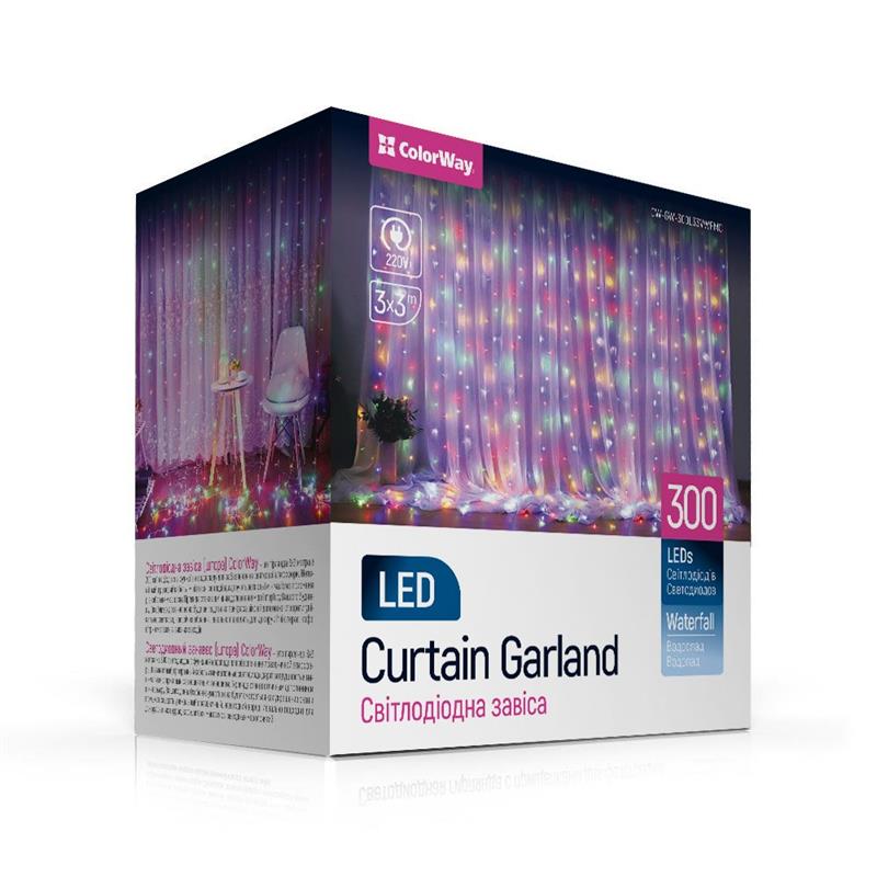 

Светодиодная гирлянда ColorWay (CW-GW-300L33VWFMC) штора 300LED, 3м, разноцветная, 220V