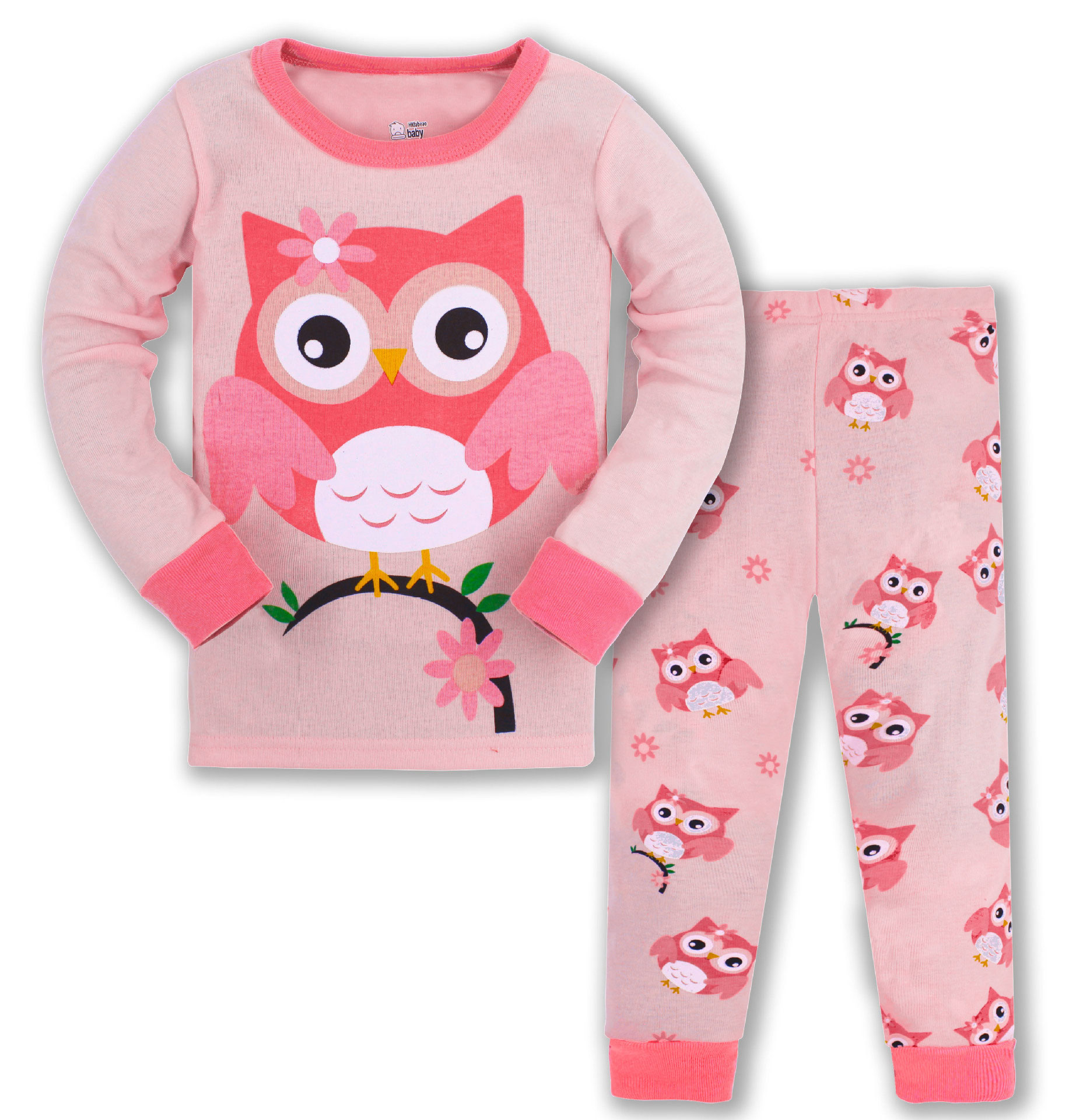 

Пижама для девочки с длинным рукавом принтом совы розовая Owl with flower Baobaby (130) Розовый