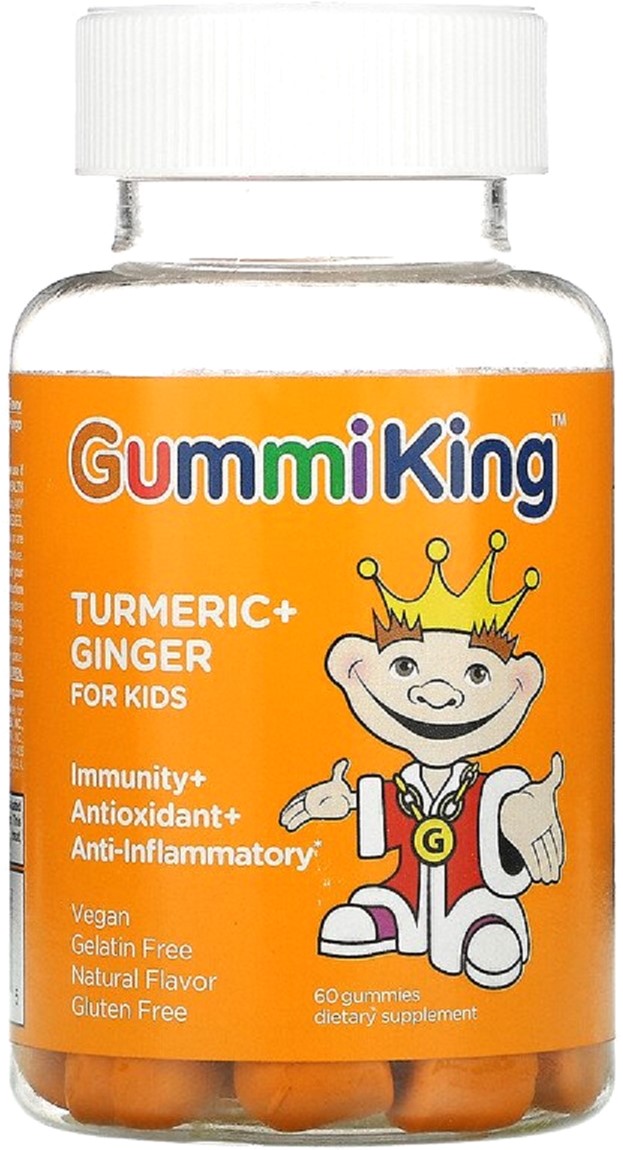 

Куркума и имбирь для детей Gummi King здоровый иммунитет, вкус манго, Turmeric Ginger For Kids, GummiKing, 60 Жевательных Конфет (835776001445)