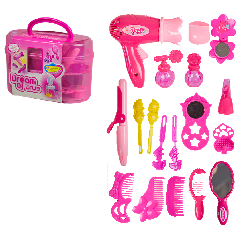 

Игровой набор Парикмахера в чемоданчике A-Toys, Набор аксессуаров для девочек Dream of True, 19х10х13 см, темно-розовый