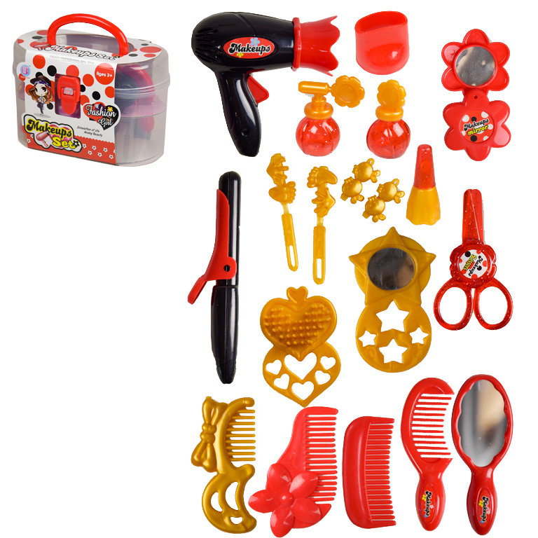 

Игровой набор Парикмахера в чемоданчике A-Toys, Набор аксессуаров для девочек Makeup Set, 19х10х13 см, чёрно-красный