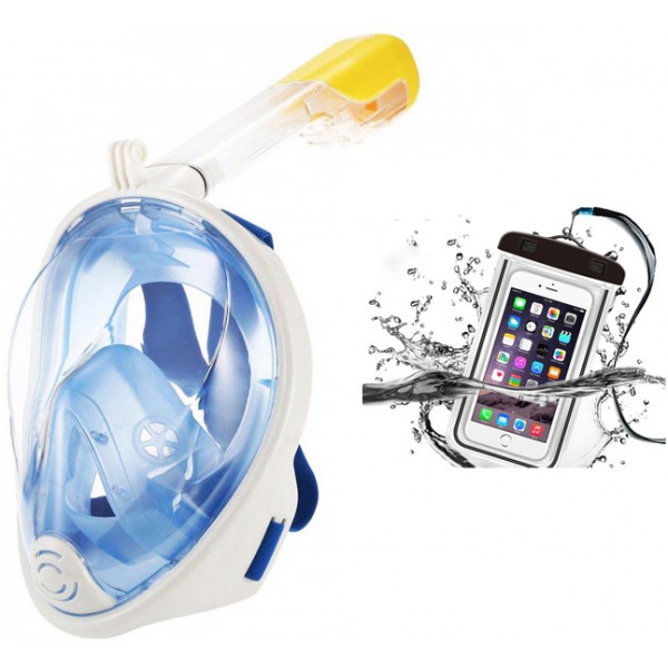 

Панорамная маска для плавания + водонепроницаемый чехол GTM FREE BREATH (S/M) Голубая с креплением и чехлом для камеры Original Blue