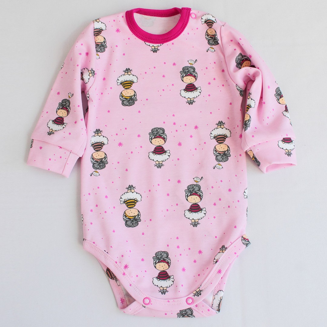 

Боді на довгий рукав, інтерлок 80 см. малюнок BD47-BalerynaPink-26 Ladan