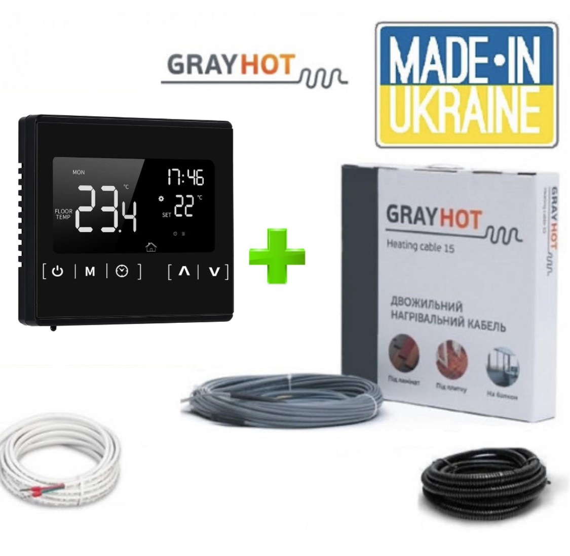 

Нагревательный кабель GrayHot (1531Вт/102м) 7,7-12,8 м2 с программируемым терморегулятором Ecoset1822