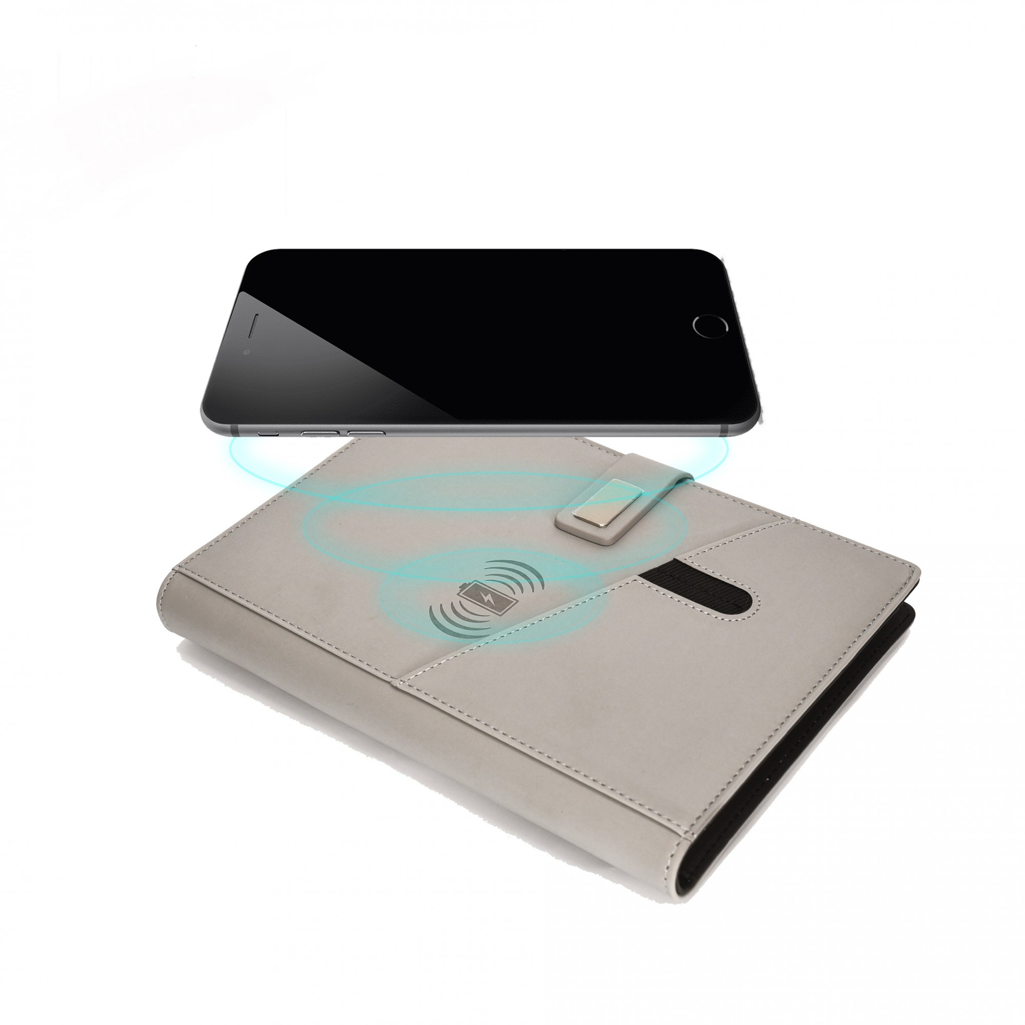 

Подарочный блокнот ежедневник с беспроводной зарядкой, Powerbank 8000 мАч Серый