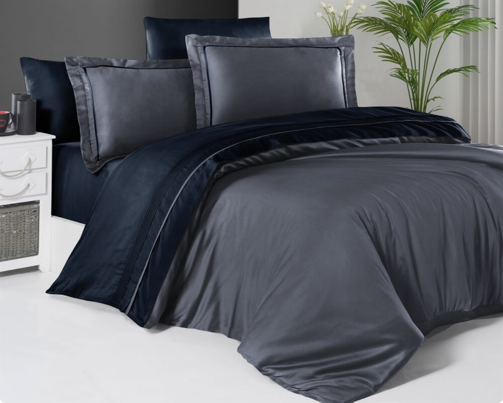 

Постельное белье First Choice De Luxe сатин Dark Grey Navy Blue евро