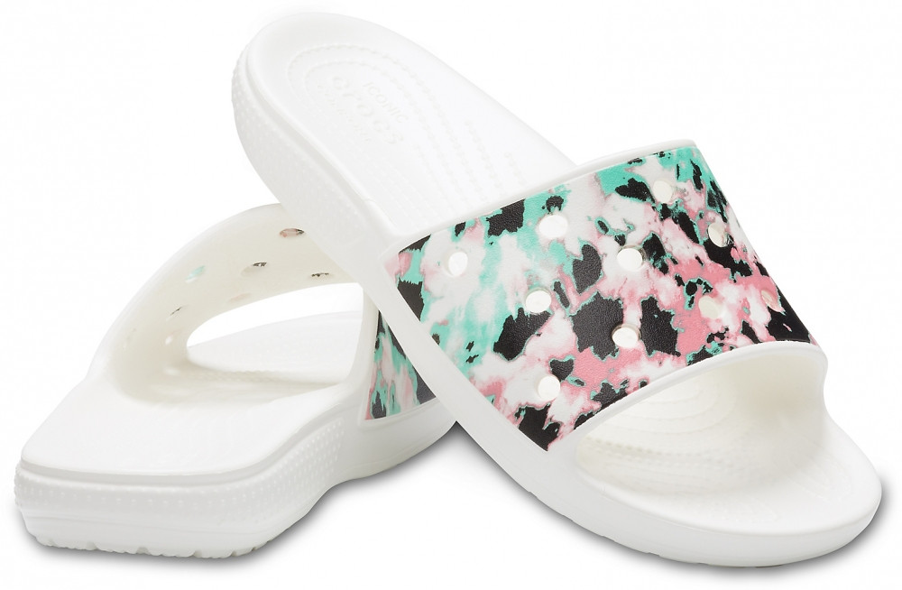 

Женские шлепанцы Crocs Tie-Dye Mania Slide 36 белые в принт 206481