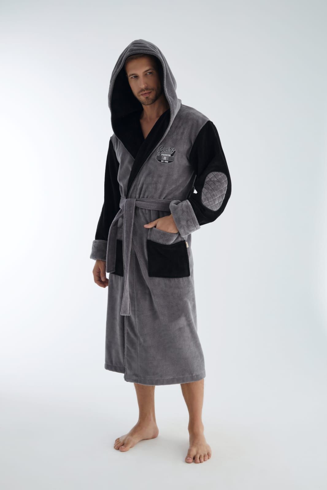 

Халат мужской Nusa 1295 серый с капюшоном комбинированный, Халат мужской Nusa 1295 серый с капюшоном комбинированный 2XL