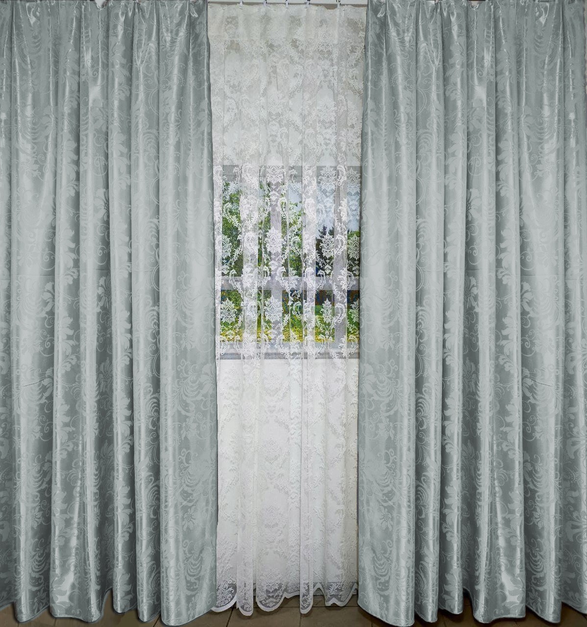 

Комплект Штор Блэкаут двусторонняя цветы cветлая-бирюза 300х270