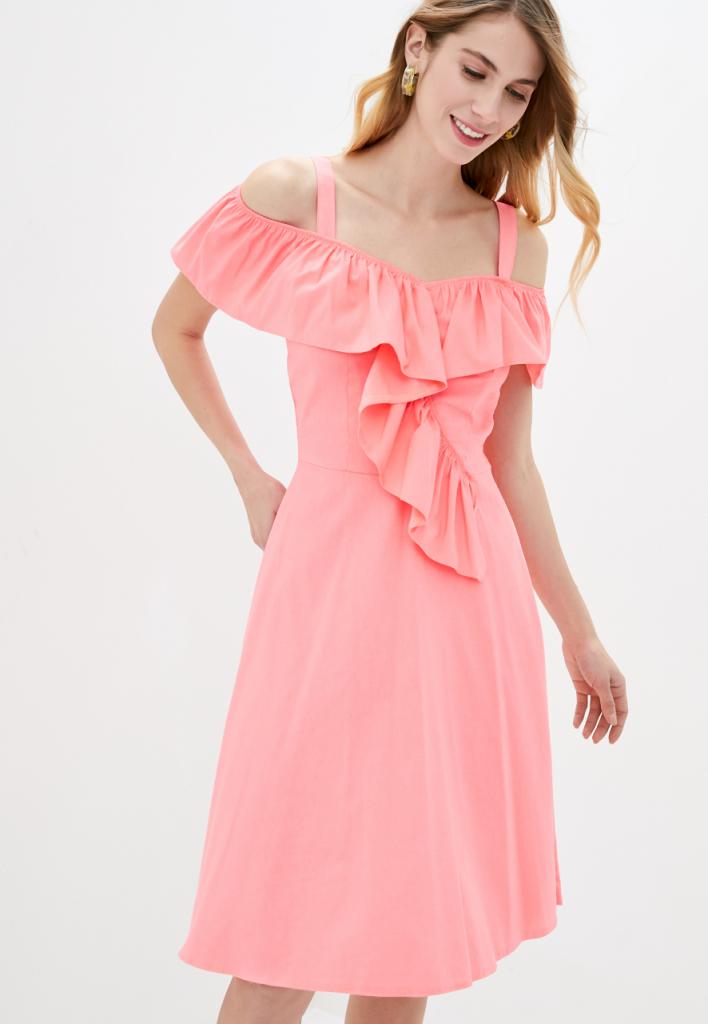 

Летнее платье на бретелях с рюшами Подіум 25860-CORAL XXL Кораловый