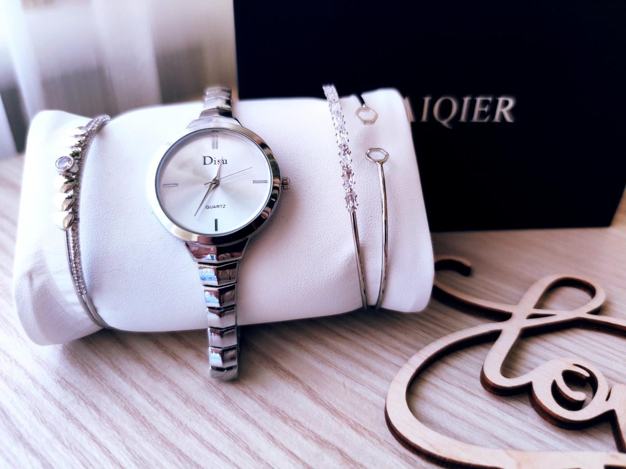 

Подарочный набор часы с двумя браслетами DISU silver
