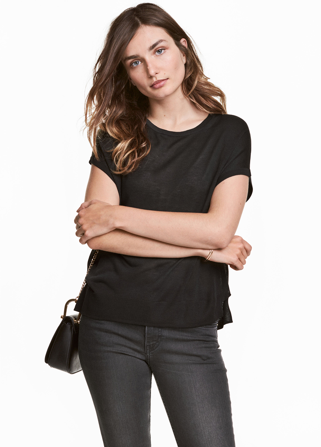 

Футболка H&M  Черный 0377144_черный_01, Футболка H&M XS Черный 0377144_черный_01