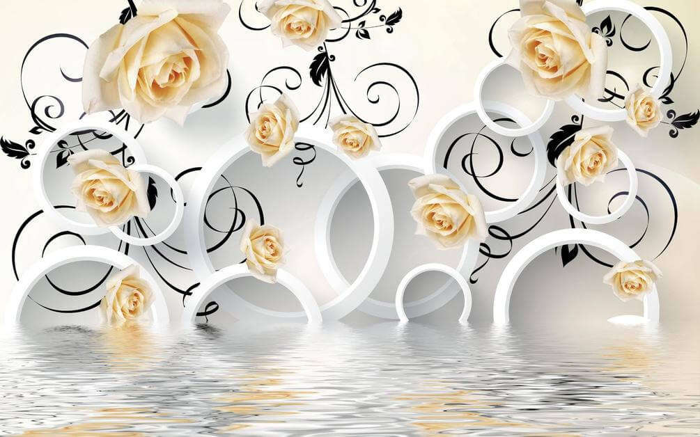 

Фотообои Арт-Обои Кремовые розы на белых кольцах №36117 Аква