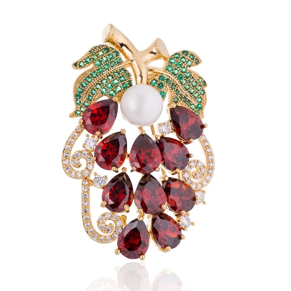 

Брошь женская BROCHE бижутерия с кристаллами Ягоды Виноград красная BRBF111878