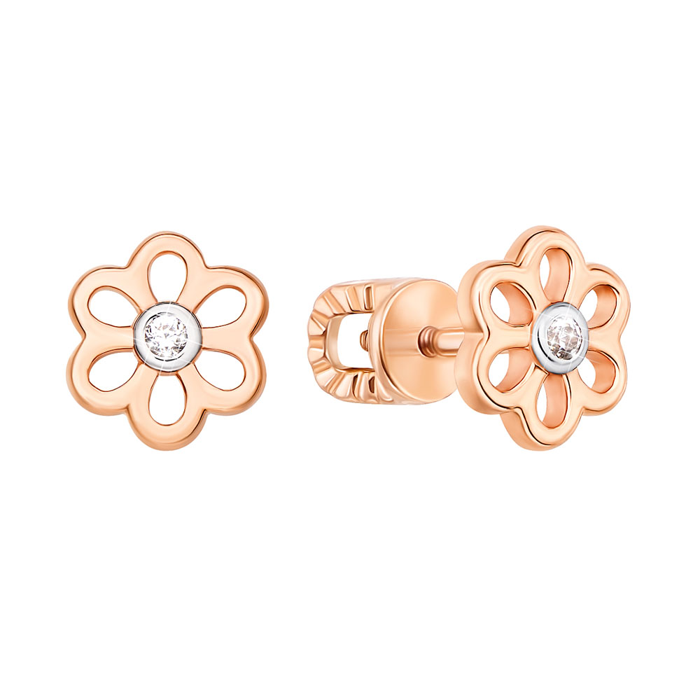 

Золотые серьги-пуссеты Ромашка в комбинированном цвете с цирконием 000130578