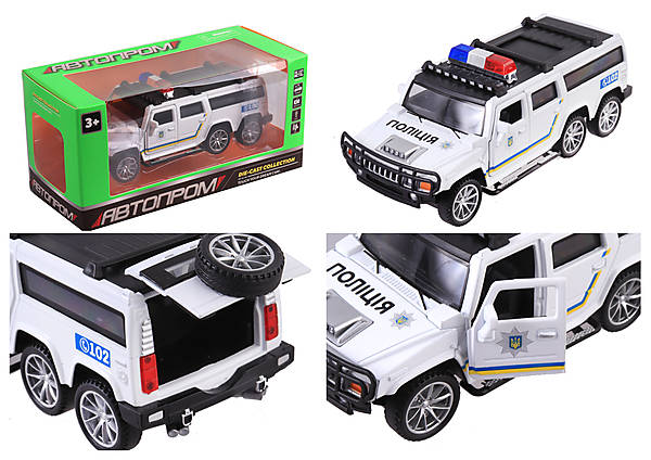 

Машина металл 1:32 Hummer-Police белая, свет, звук Автопром (6624P)