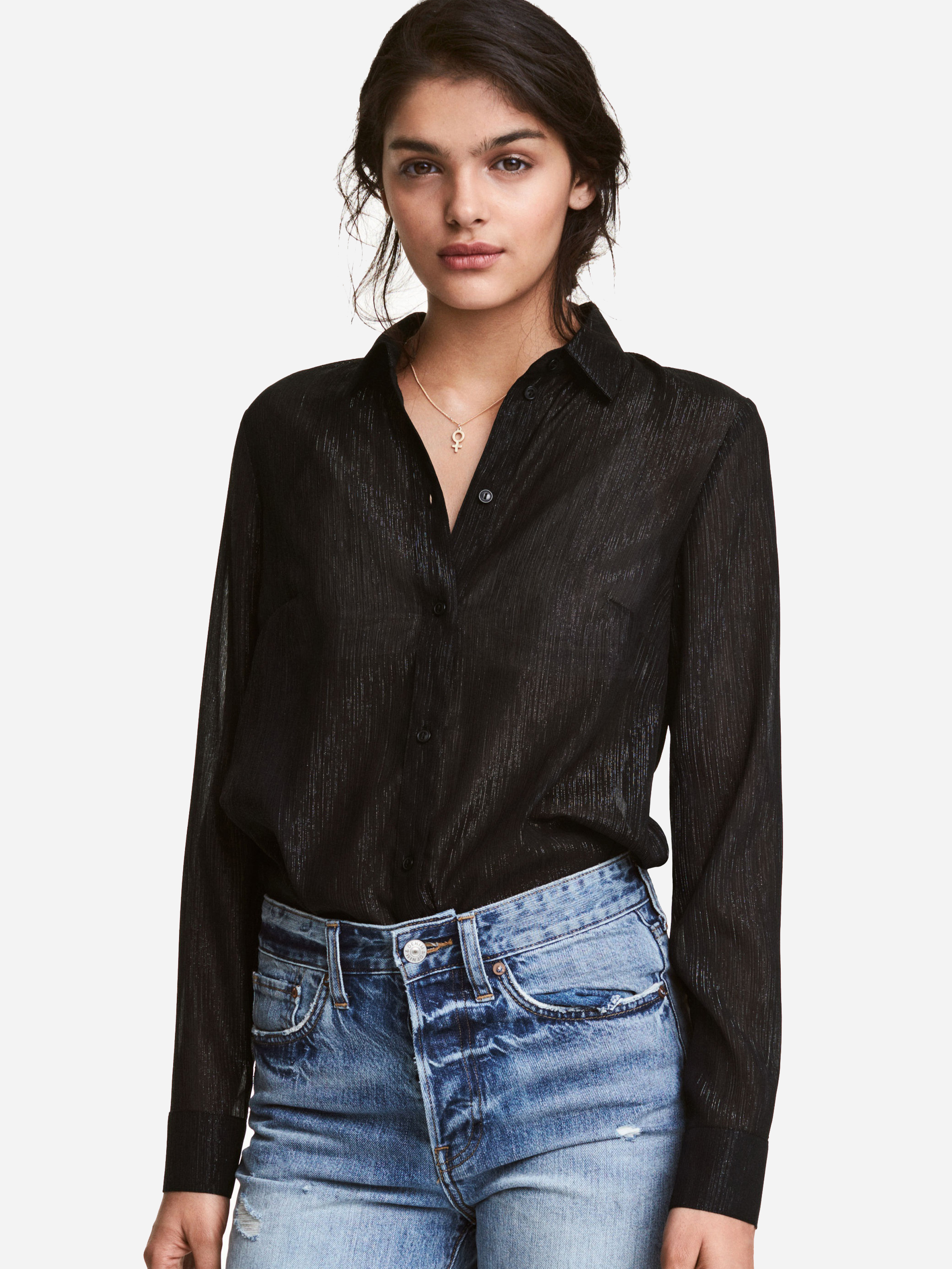 

Рубашка H&M 4305544-ABFJ 36 Черная с серебристым