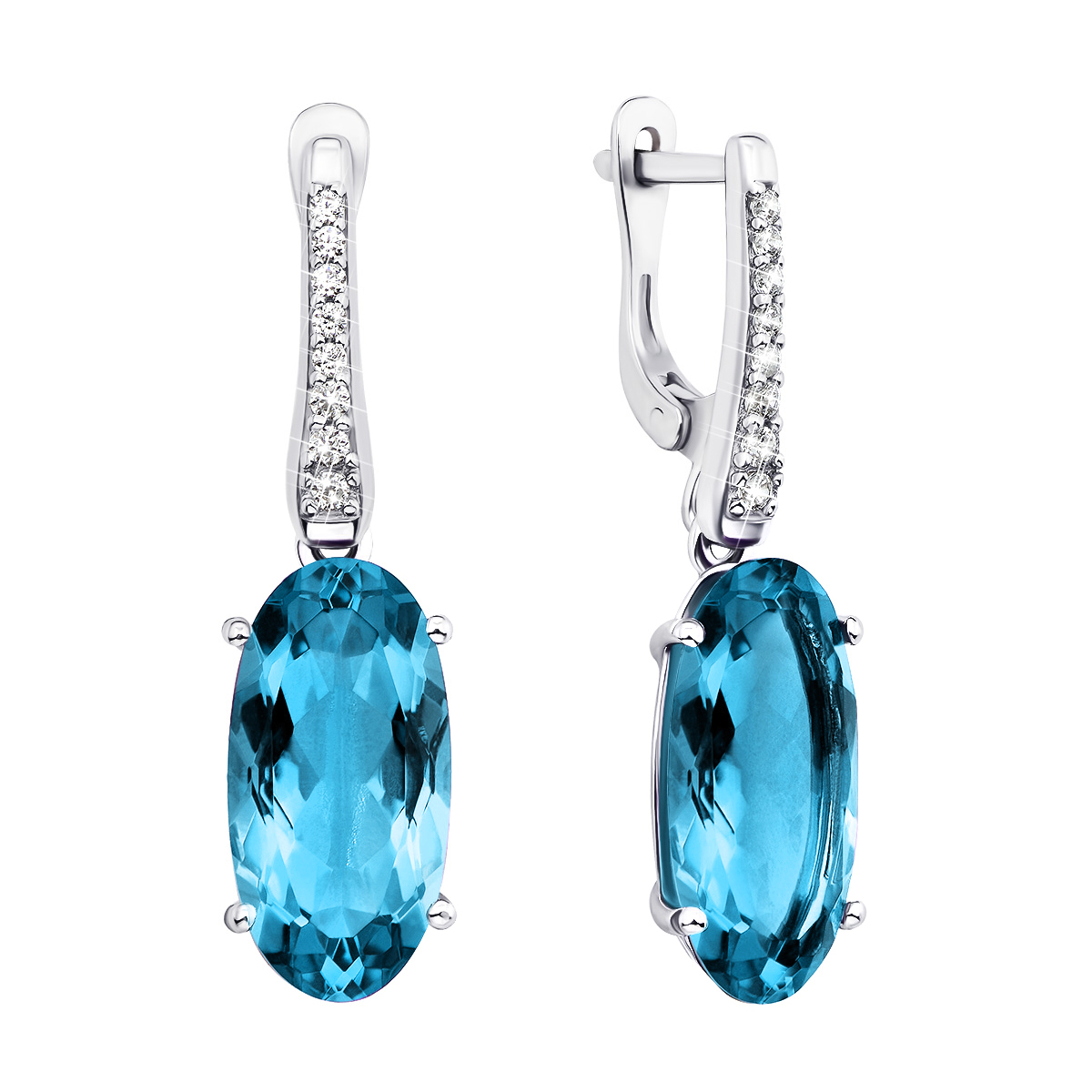 

Серебряные серьги-подвески с голубым кварцем и фианитами 000134343