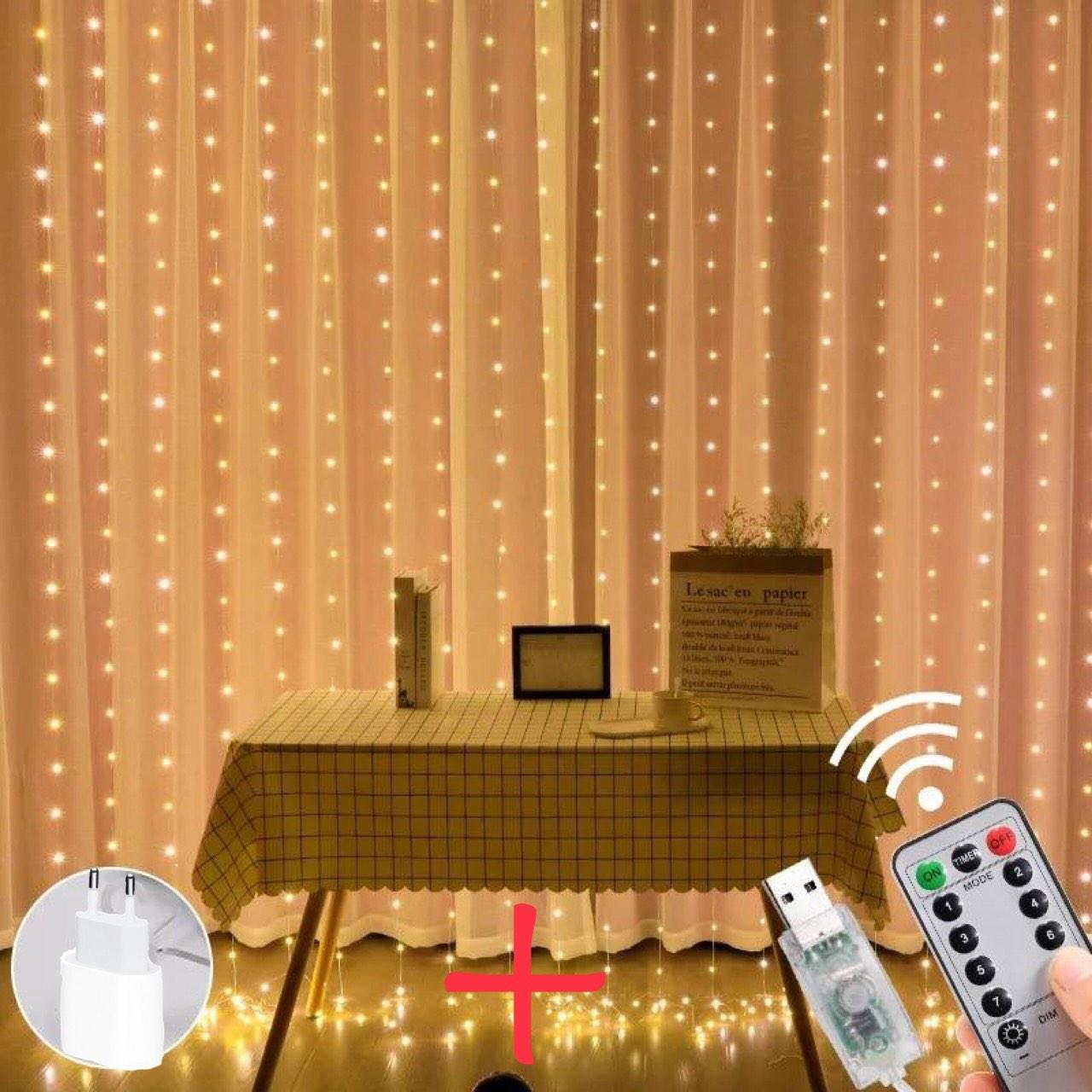 

Гирлянда Штора Нить 3х3м 300led от USB с блоком питания Теплый белый