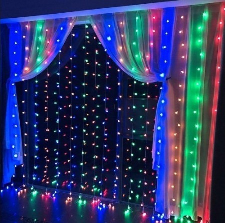 

Гирлянда светодиодная «Капля росы» штора 200 LED 3 на 2 метра мультиколор