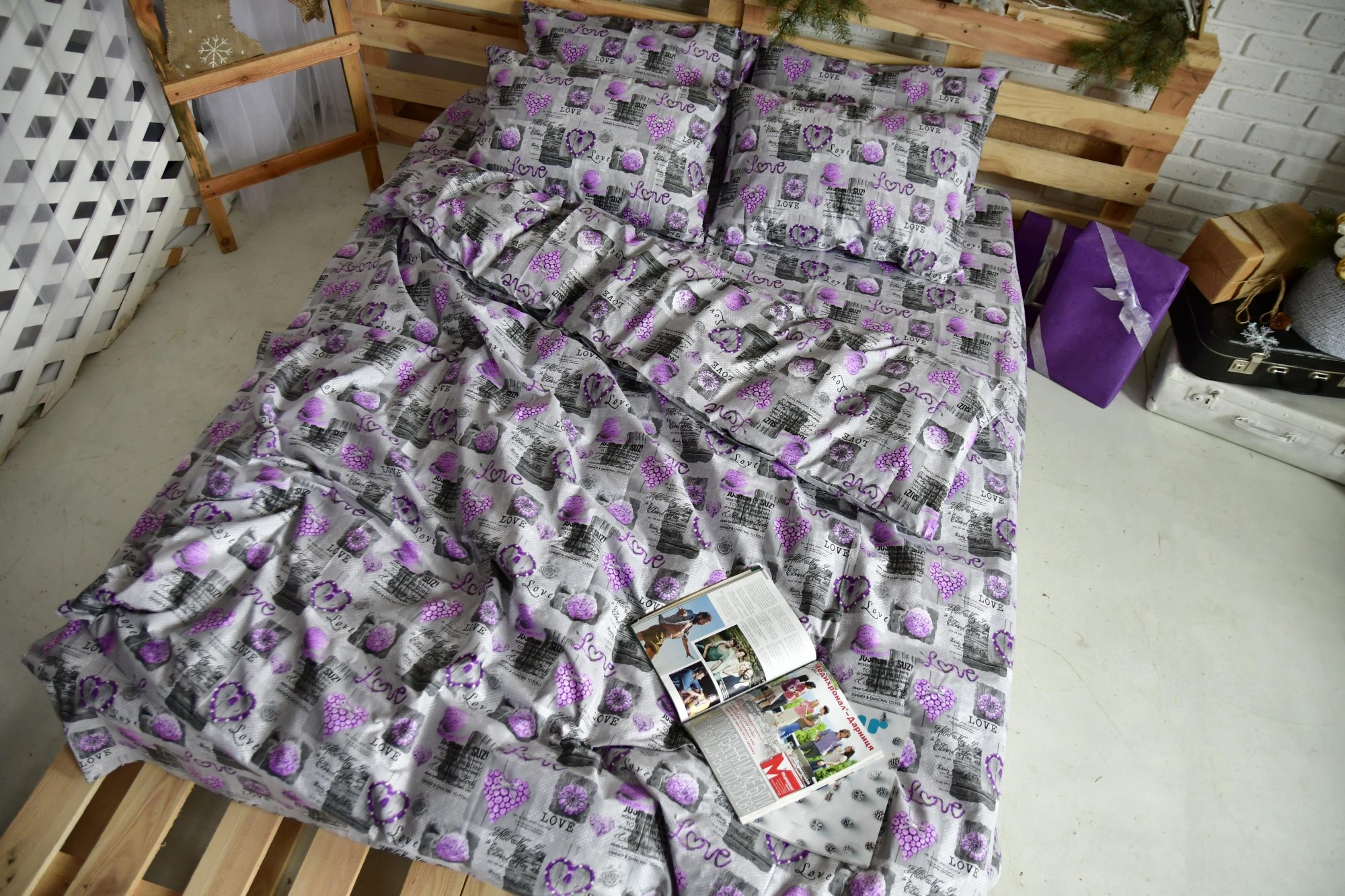 

Комплект постельного белья Евро Фиолетовый Love Бязь от Brettani 682-2 violet-3