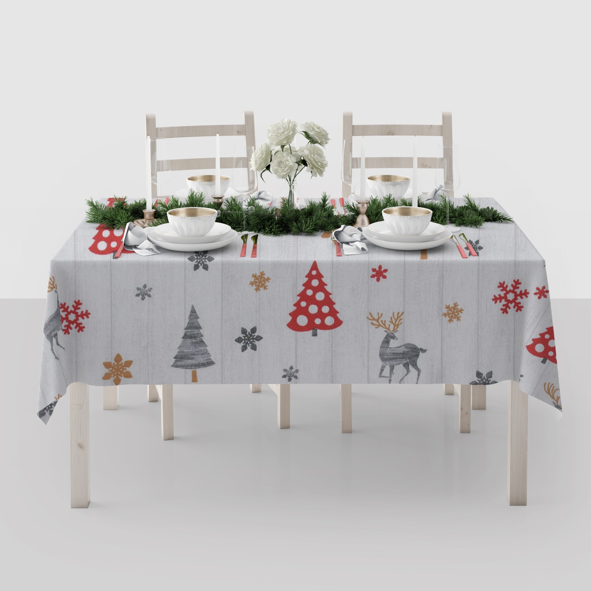 

Скатерть Новогодняя Wassa-Home-Decor 180х250 см Рождественские олени