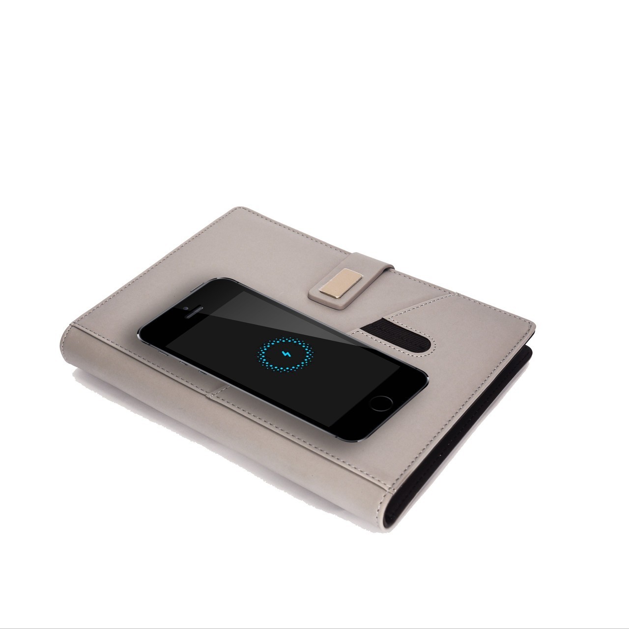 

Блокнот с беспроводной зарядкой ежедневник с эко-кожи Powerbank 8000 мАч Серый