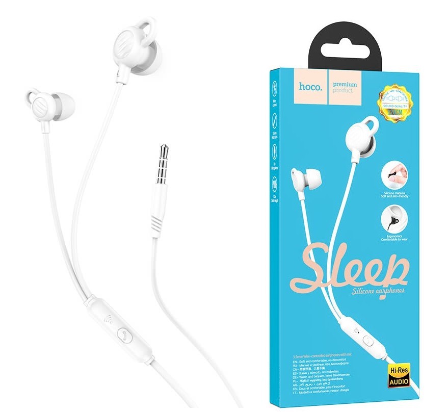 

Вакуумные наушники для сна Hoco с микрофоном universal silicone sleeping white