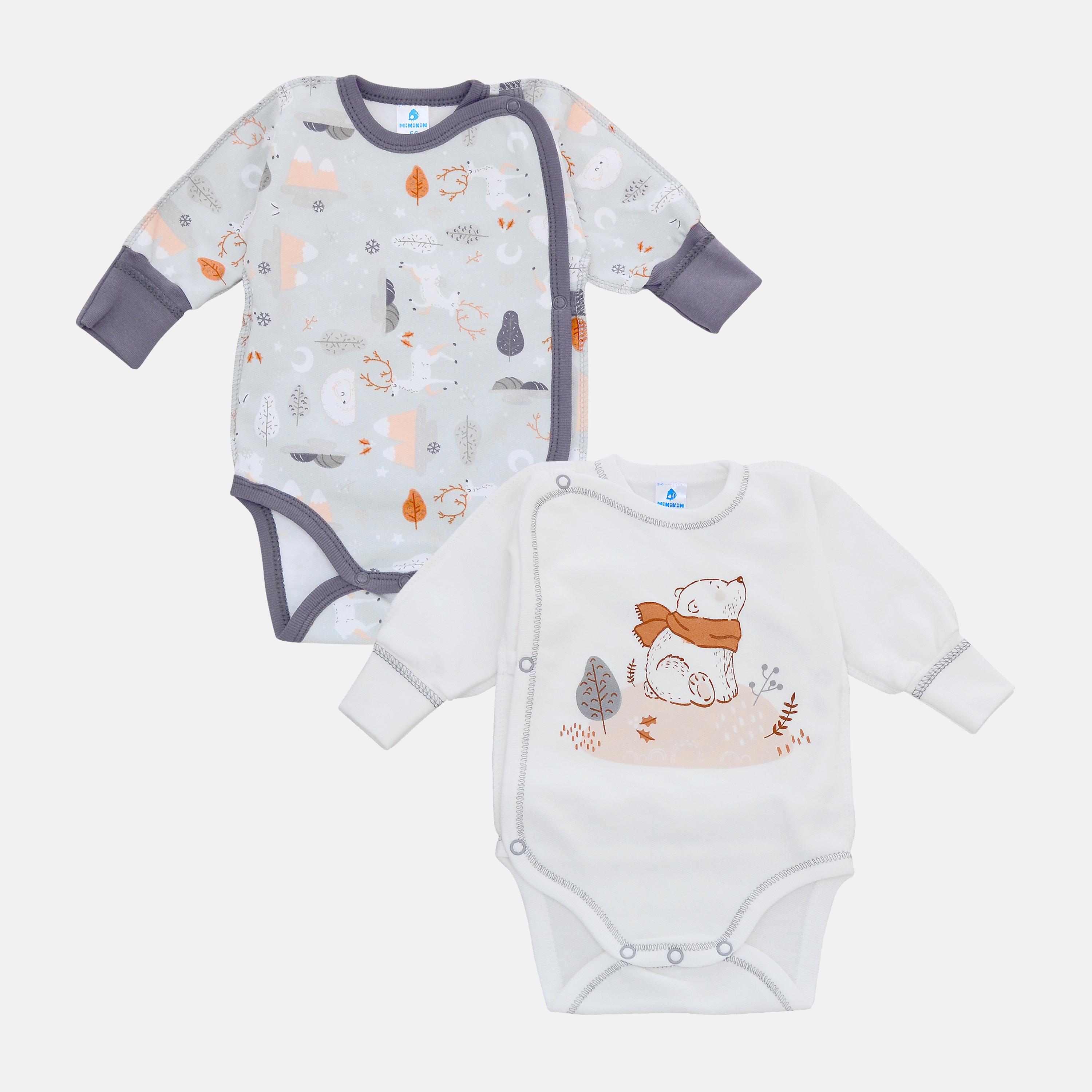 

Боди утепленное Minikin 219101S 62 см 2 шт Серое/Молочное