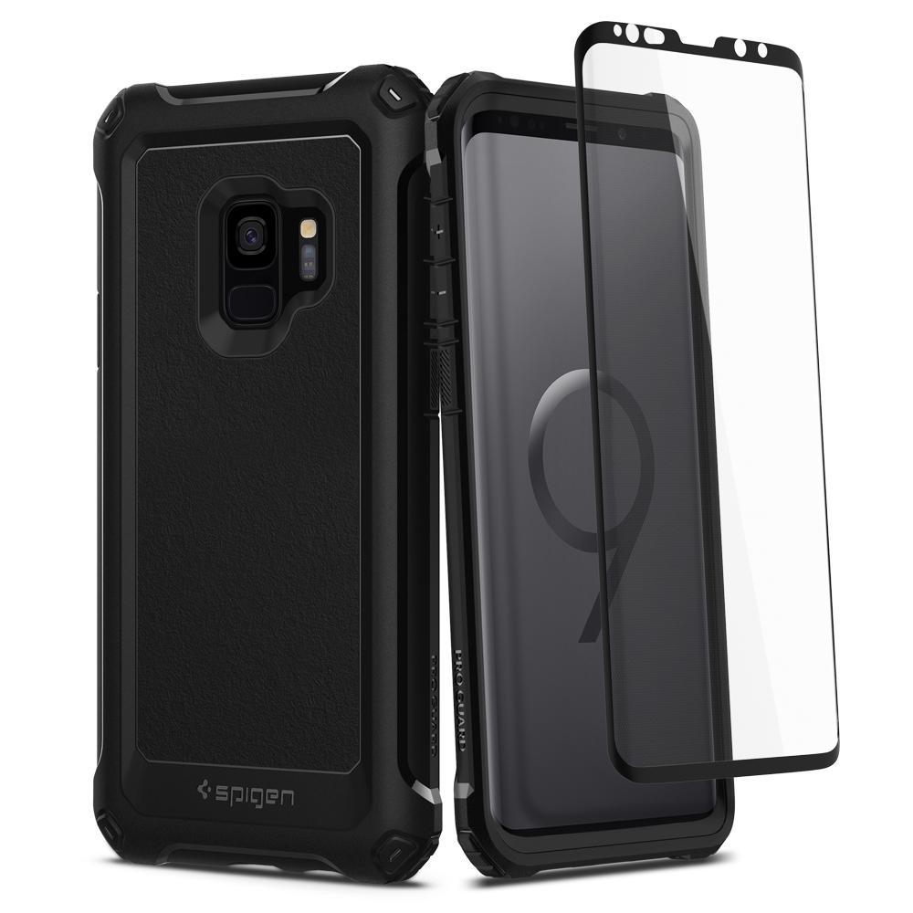 

Чехол Spigen для Samsung Galaxy S9, Pro Guard + Защитное стекло, Black