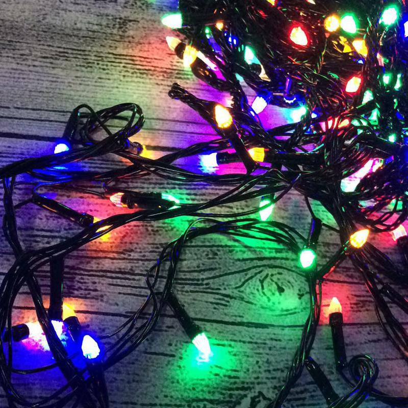 

Гирлянда светодиодная, новогодняя "Конус", 200 LED, 13м, разноцветная, (черный провод)