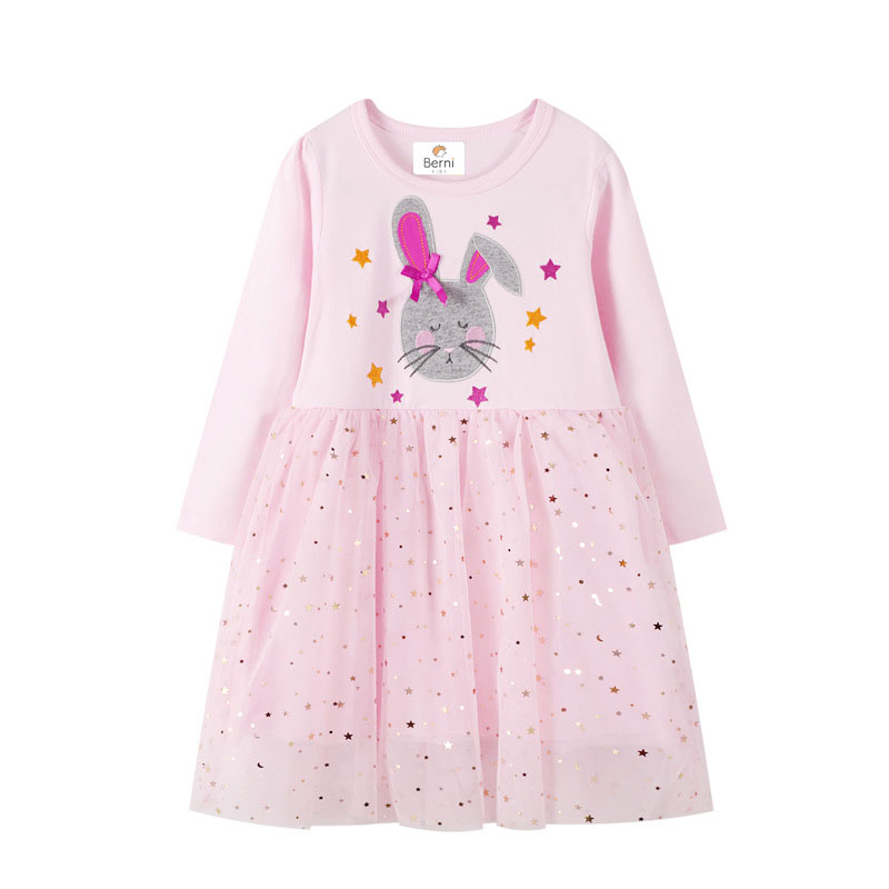 

Платье для девочки с длинным рукавом и изображением зайца розовое Gray hare Berni Kids (130) (57930)