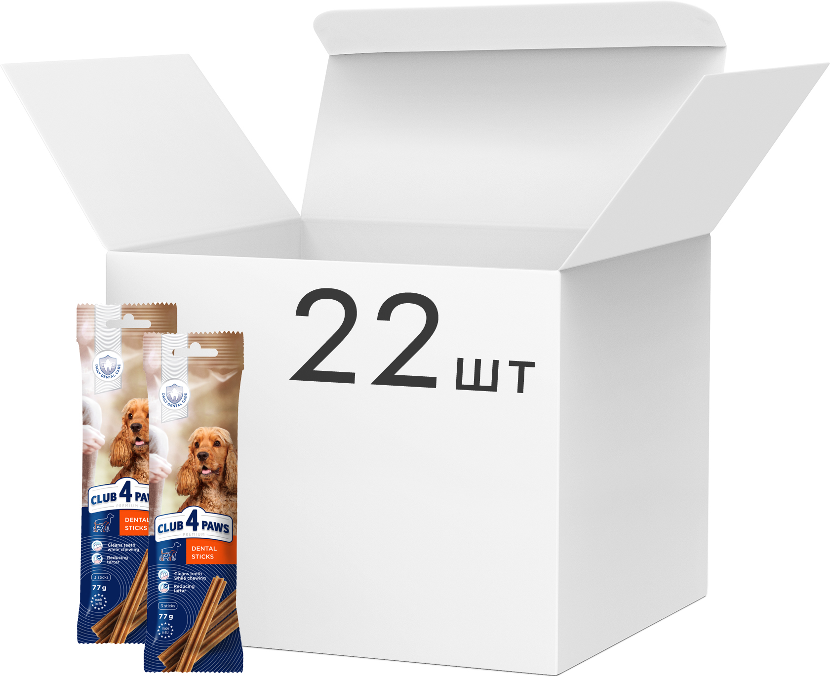 Акція на Упаковка жевательных палочек для взрослых собак Club 4 Paws Премиум дентал стикс 77 г х 22 шт (4820215363266) від Rozetka UA