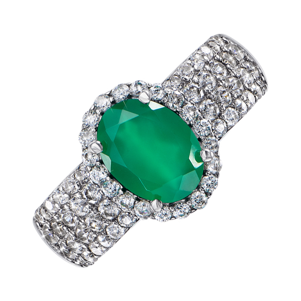 

Серебряное кольцо с зеленым агатом и фианитами 000064369 17.5 размера