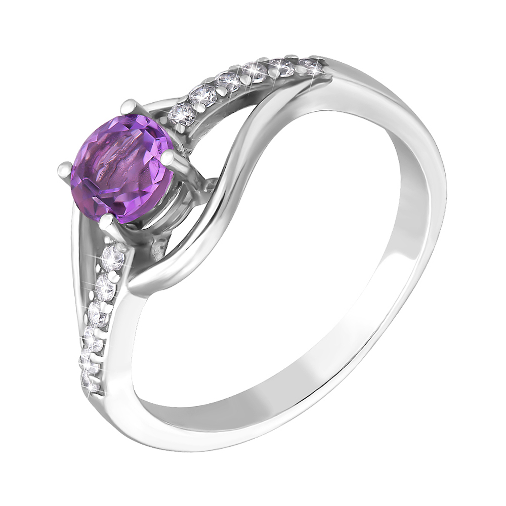 

Серебряное кольцо с аметистами и фианитами 000140553 16.5 размера