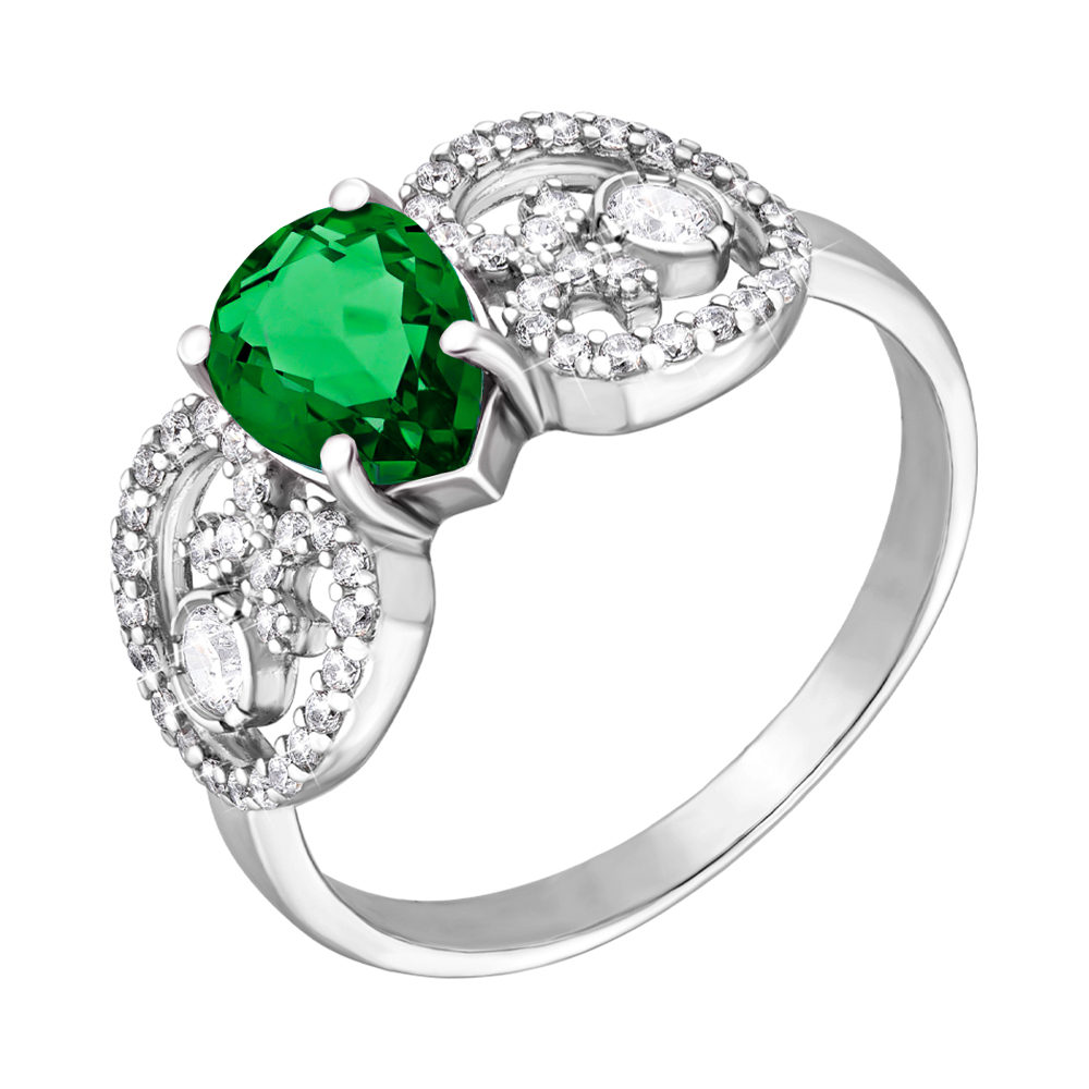 

Серебряное кольцо с зеленым кварцем и фианитами 000064399 17.5 размера