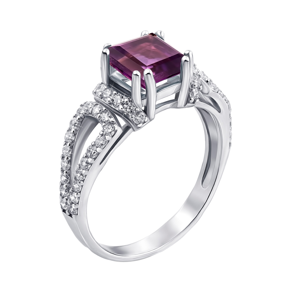 

Серебряное кольцо с аметистом и фианитами 000147175 18 размера