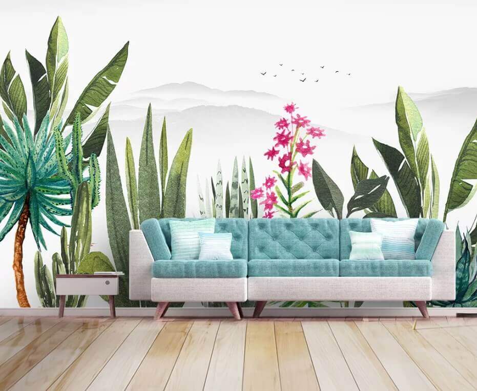 

Фотообои Арт-Обои Листья с кустами №dec_14501 Аква