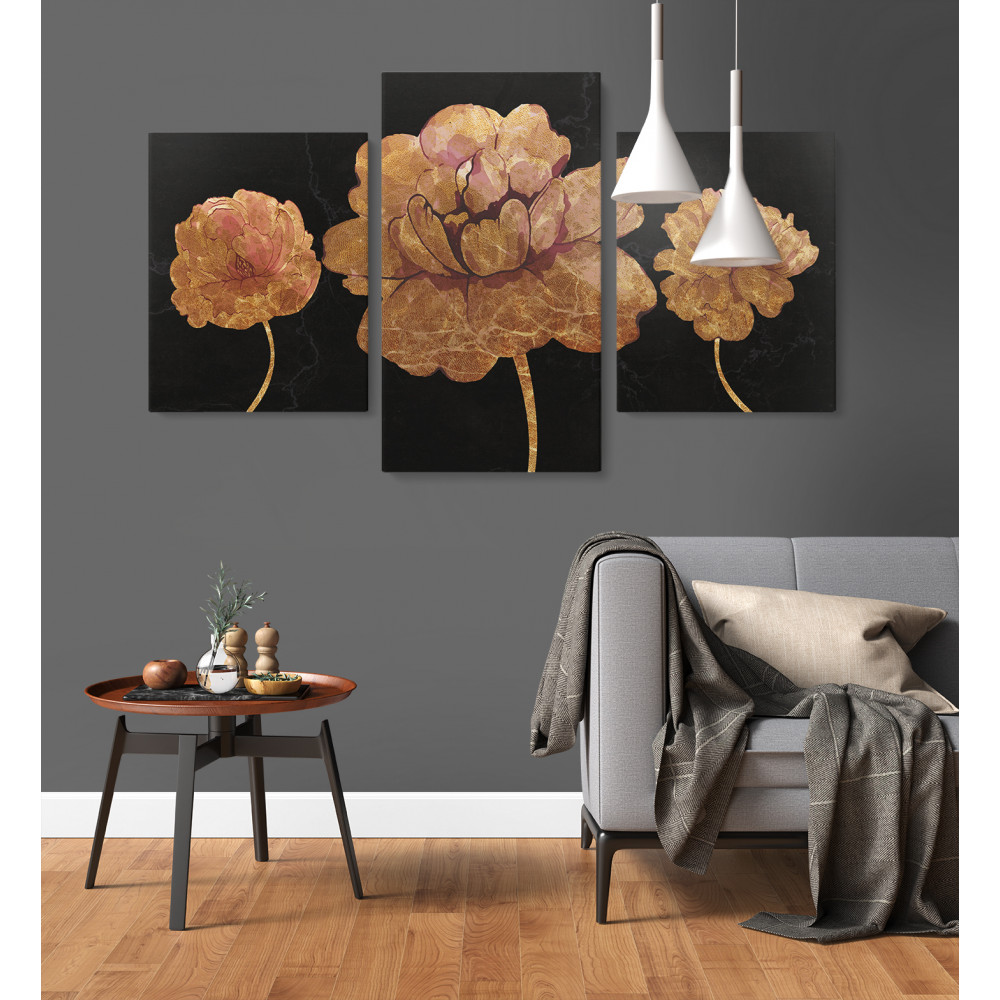 

Модульная картина из трех частей Malevich Store Золотые Пионы 141x90 см