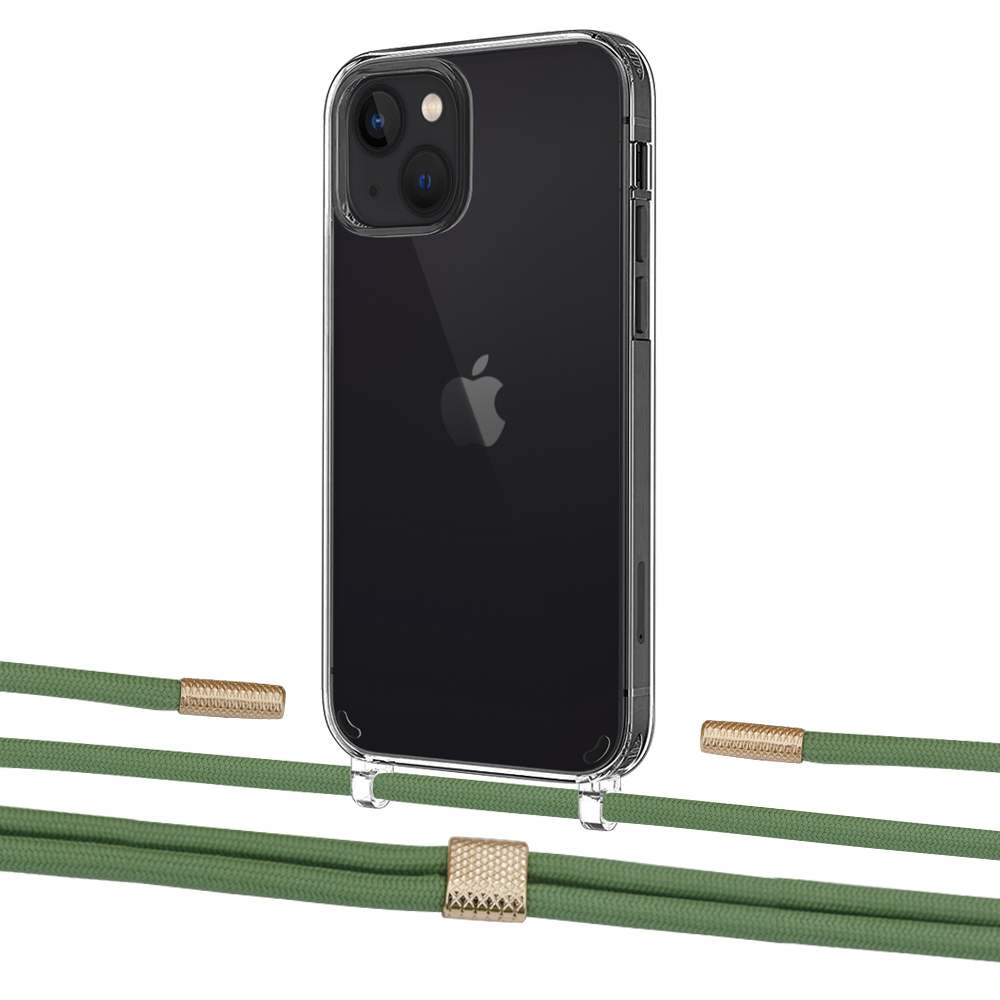 

Чехол Upex Crossbody Protection Case для iPhone 13 Crystal with Twine Mint and Fausset Gold
