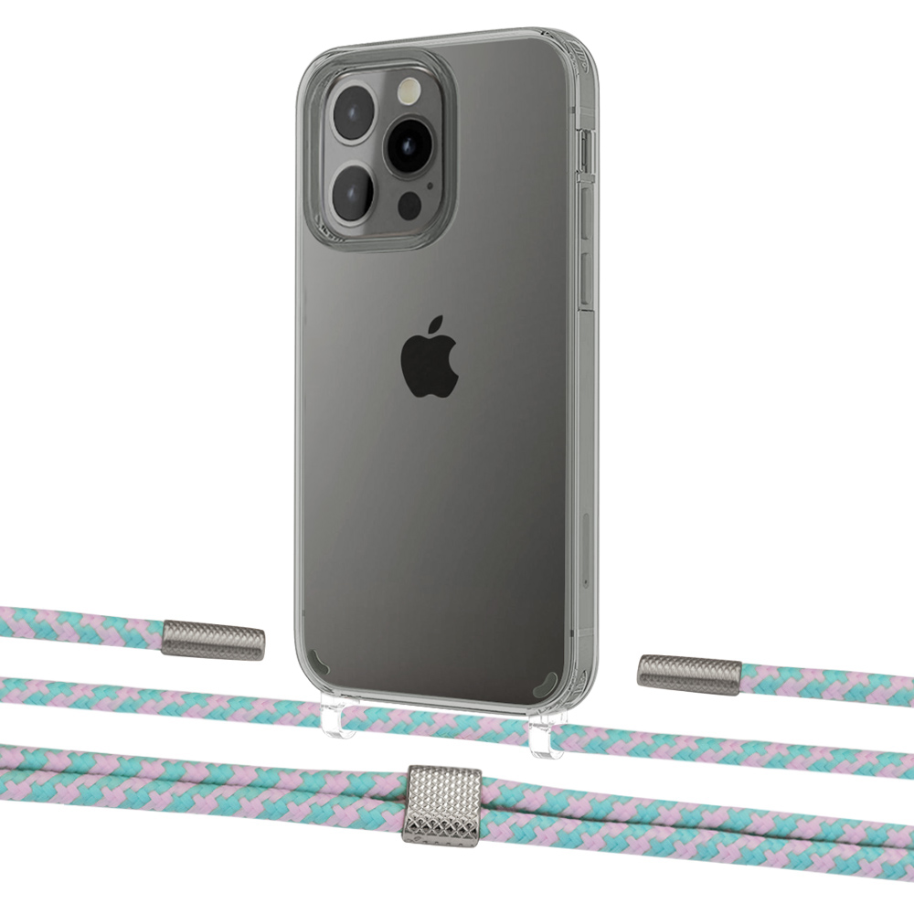 

Чехол Upex Crossbody Protection Case для iPhone 13 Pro Max Crystal with Twine Turquoise and Fausset Silver