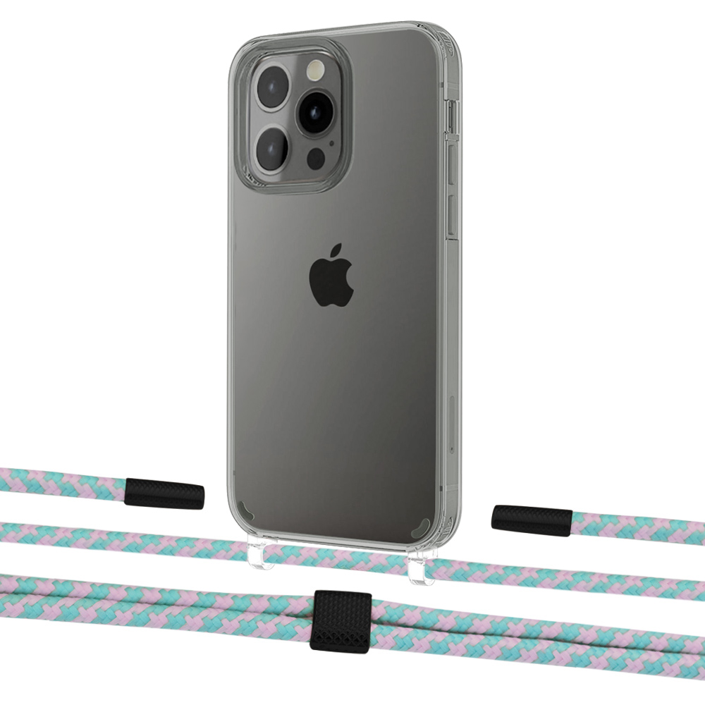 

Чехол Upex Crossbody Protection Case для iPhone 13 Pro Crystal with Twine Turquoise and Fausset Matte Black