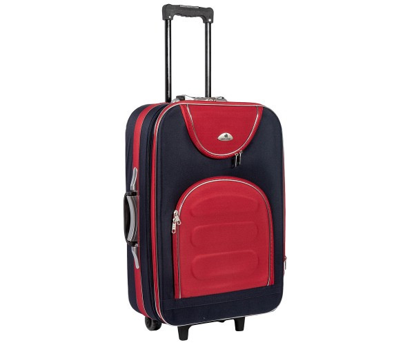

Текстильный чемодан средний Suitcase на колесах синий с красным