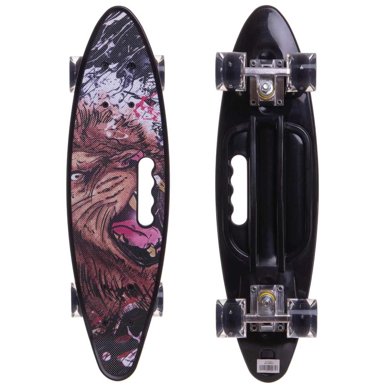 

Скейт пенни борд penny cruiser круизер с ручкой Profi Kids 2306-3 черный со светящимися колесами