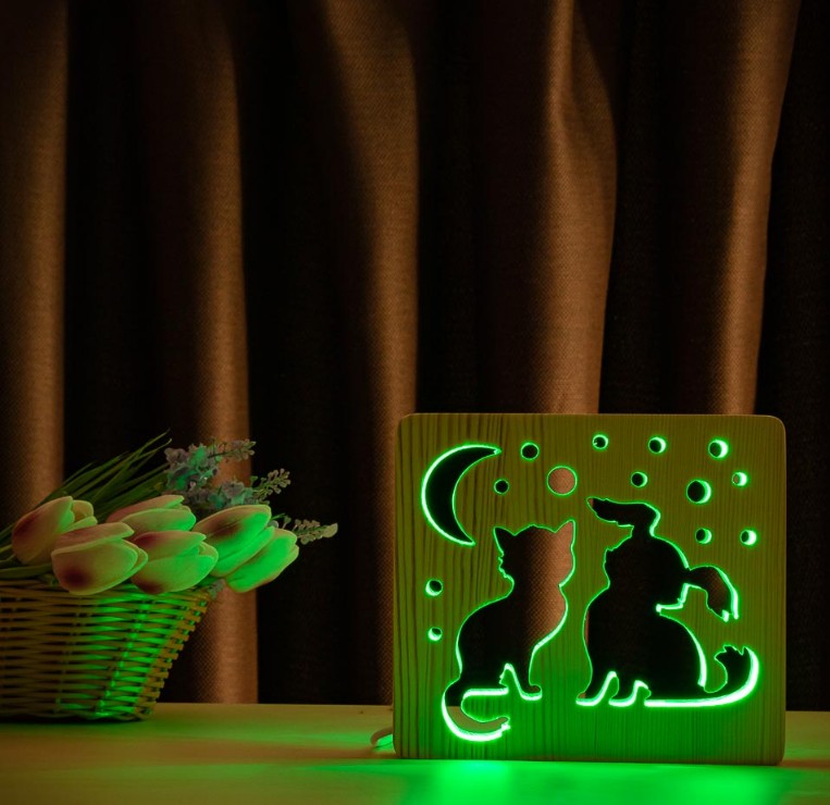 

Детский LED ночник Кот и пес с ПУ