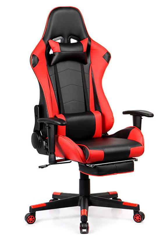 

Компьютерное ортопедическое геймерское кресло Racer с подставкой для ног, цвет - Красный: Красный + Черный