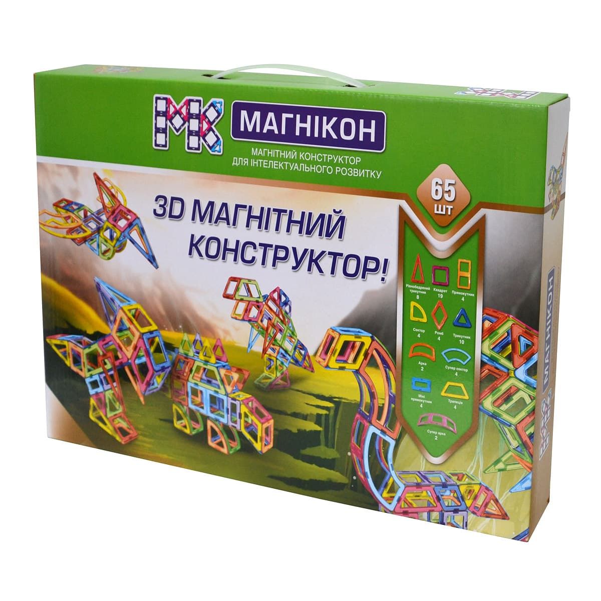 

Магнитный конструктор Магникон мальчику от 3-х лет Динозавры 65 деталей MK-65